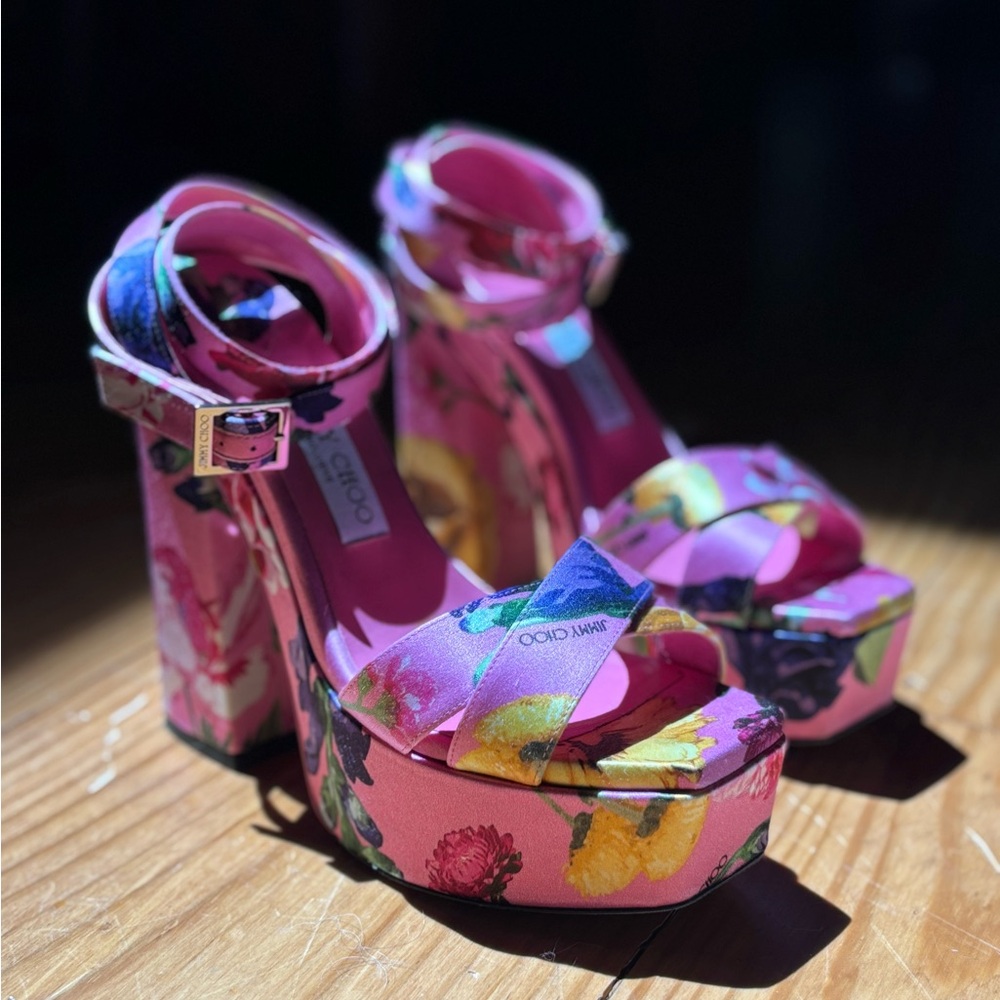 Jimmy Choo Fashion Gaia Floral Satin Platform Sandals
